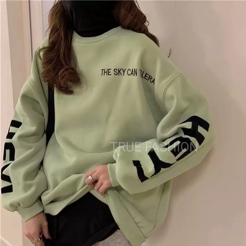 Sweater Crewneck The Sky Can | Oversize Korean Style Sweatshirt Oblong Terbaru | Bahan Fleece Tebal Dan Lembut | Allsize