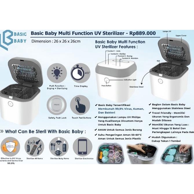 Basic Baby Uv Sterilizer Box (Steril Botol, Alat Makan, Mainan Bayi, D
