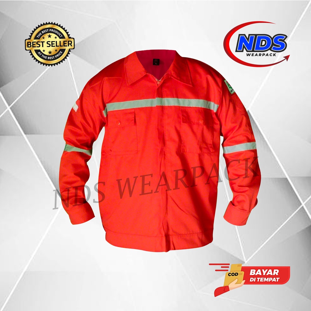Wearpack atasan | Seragam Kerja Resleting Lengan Panjang warna Merah polos