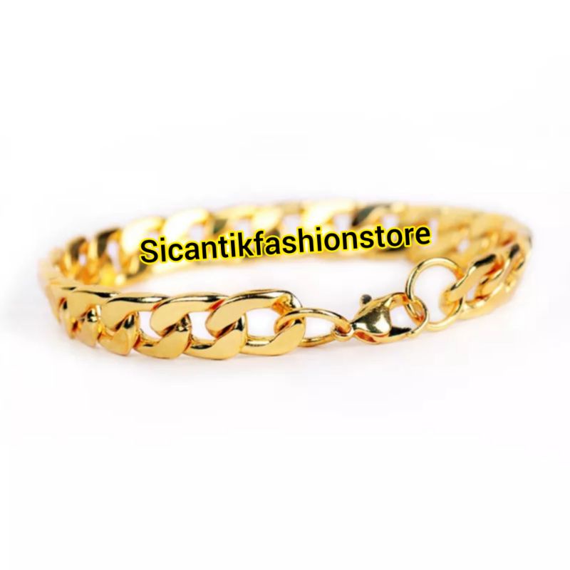 Gelang Titanium Rantai Gold 19CM Fashion Wanita Pria Terbaru Terlaris Anti Karat Selamanya Gelang Sisik Naga 18K Titanium Asli