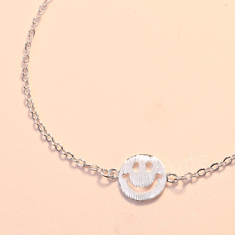 Gelang Tag Smiley Face Lapis Perak Asli Perempuan Smile Ekspresi Lucu Jepang Korea Laris Gelang Kaki Hadiah Kado Produsen Grosir