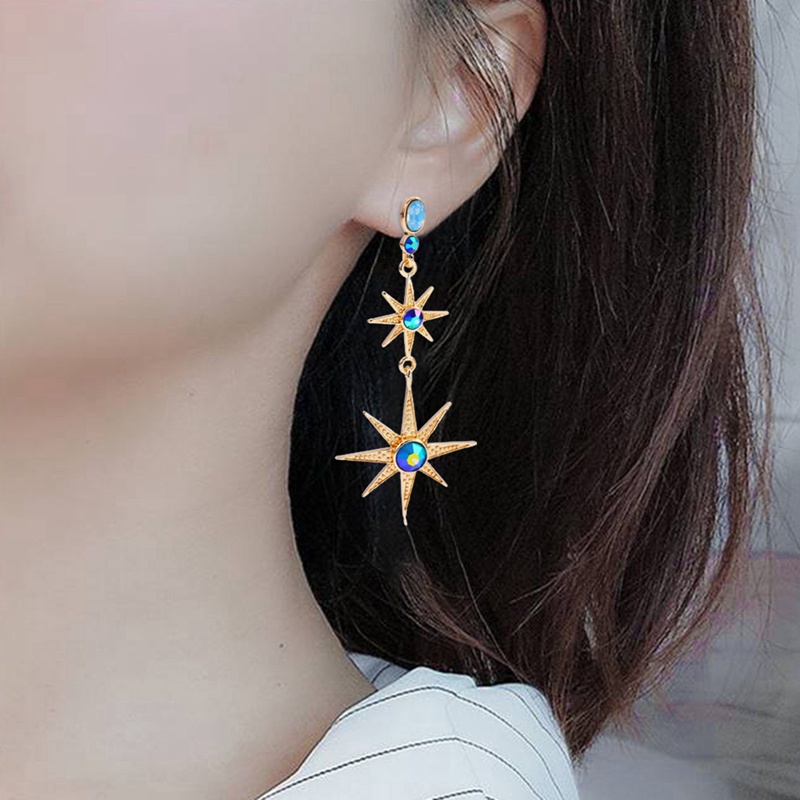 Anting Liontin Kristal Bentuk Bulan Bintang Untuk Aksesoris Wanita