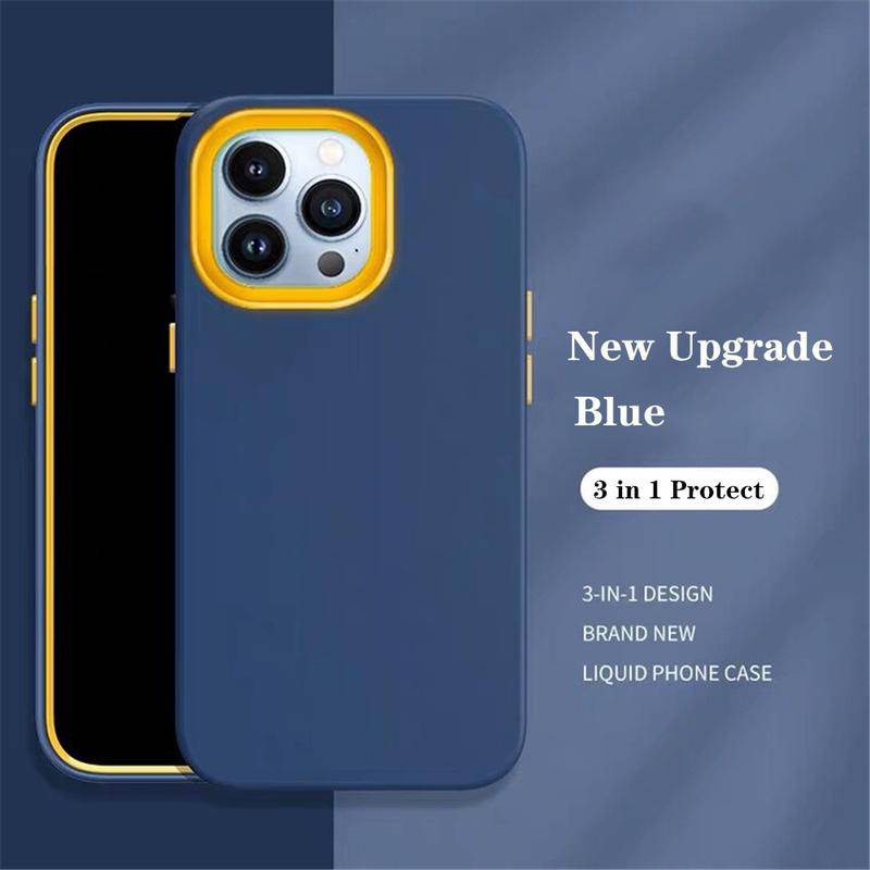 3 in 1 Case Cover Handphone Shockproof Warna Permen Bahan Silikon Cair Untuk iPhone 14 / 13 / 12 / 11promax