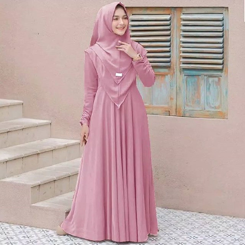 MAYRA SYARI/ Baju Gamis Syari Wanita Terbaru 2022 Polos Kekinian Set Khimar+Jilbab+Hijab+Niqab+Kerud