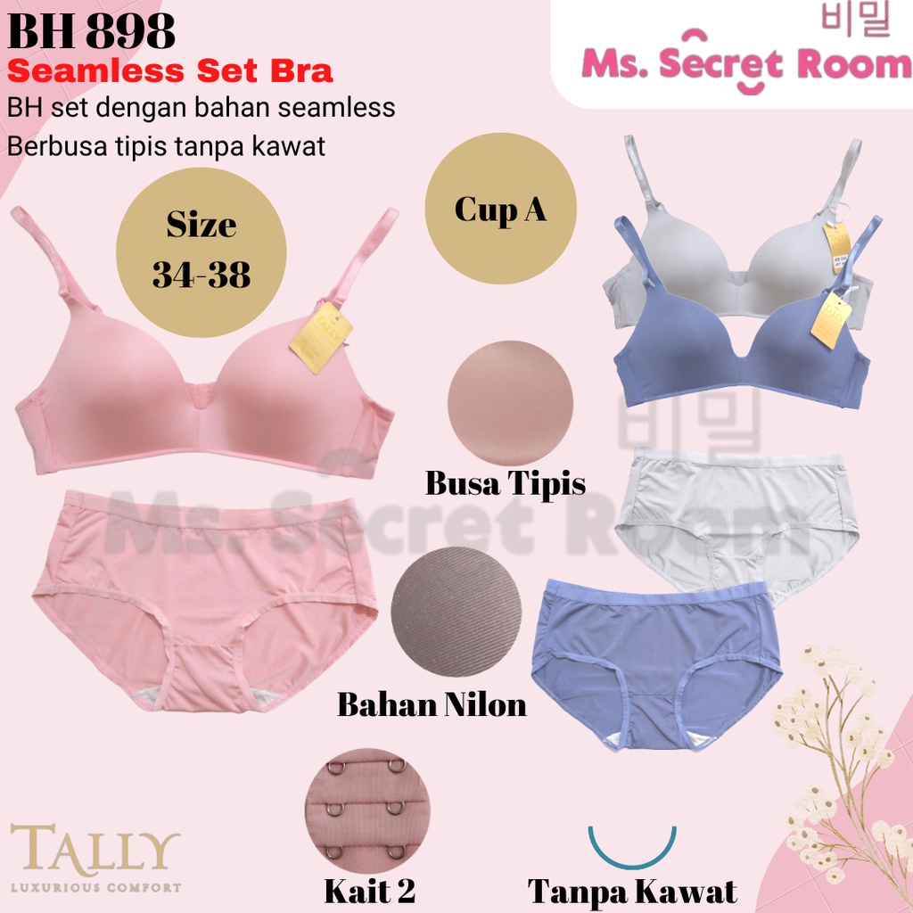 TALLY BRA SET CD SEAMLESS 898 | CUP A | TANPA KAWAT | BUSA TIPIS | SIZE 34-38 |