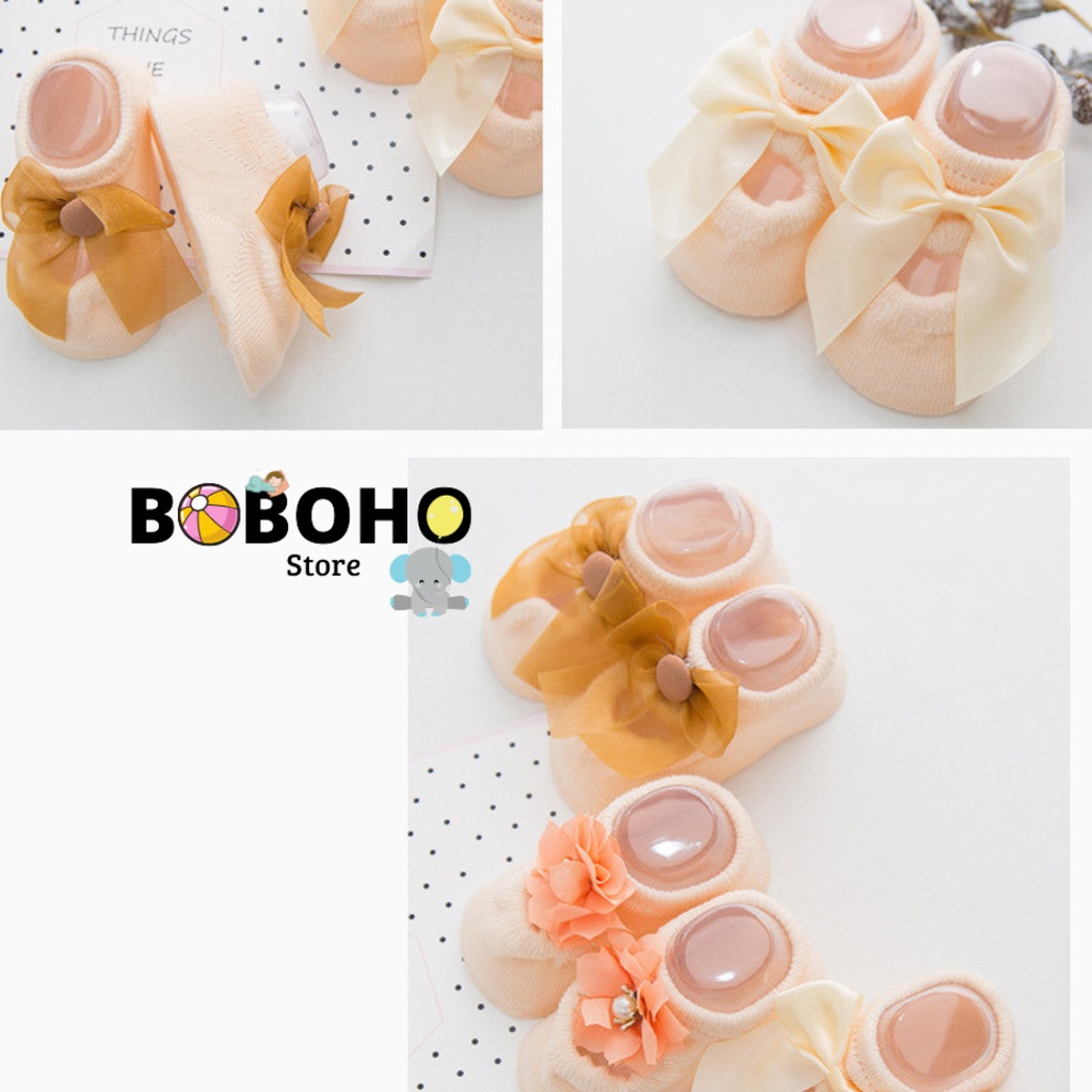 BOBOHO - KAOS KAKI BAYI PEREMPUAN NEWBORN 0-12 BULAN IMPORT KUALITAS PREMIUM KOREA MOTIF 3 JENIS BUNGA PITA