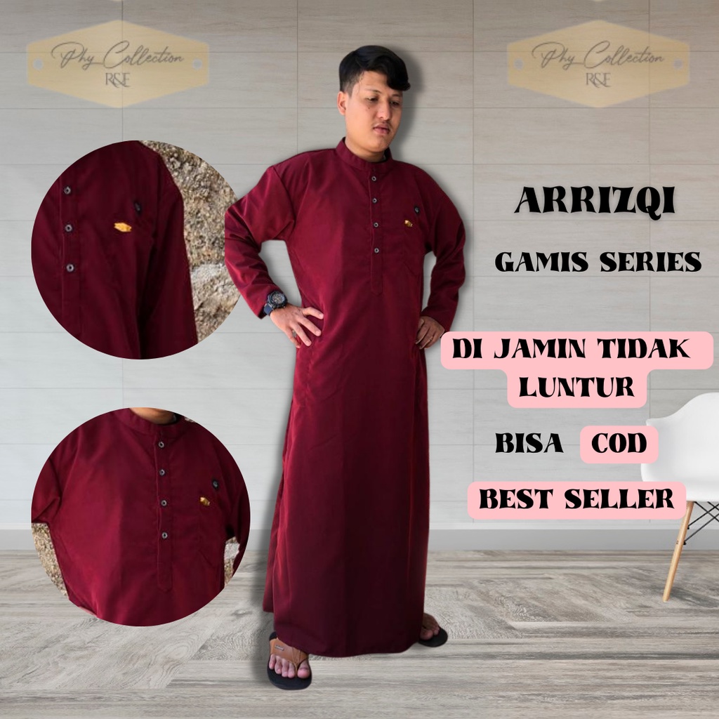 AR-RIZQI Gamis Jubah Muslim Pria Dewasa Jubah Mewah Berkualitas Gamis Kancing Polos Laki Laki Dewasa Dan Remaja Jumbo Ukuran S M L XL XXL XXXL