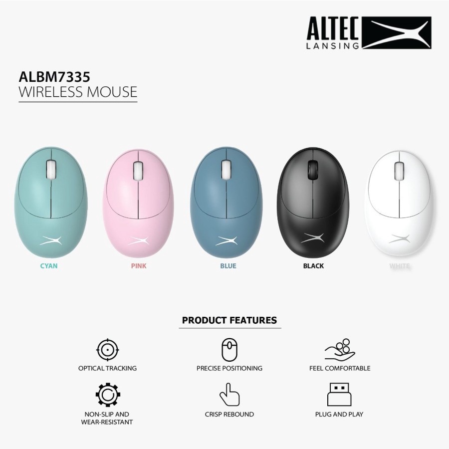 Mouse altec lansing bluetooth wireless 2.4ghz mode optical 1600dpi 4d for office gaming laptop pc cpu albm7335 albm-7335