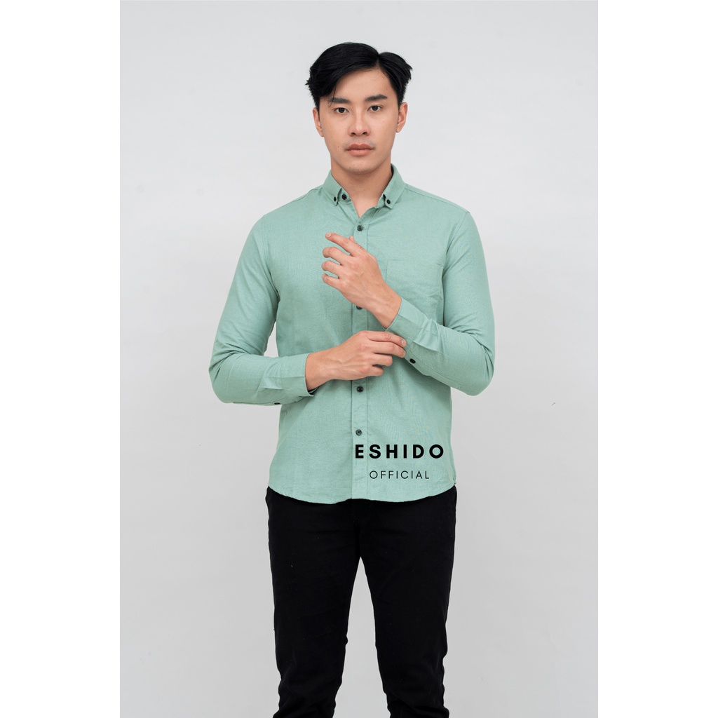 KEMEJA SAGE GREEN POLOS PRIA LENGAN PANJANG