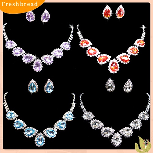 Set Perhiasan Kalung Anting Kristal Berlian Imitasi Bentuk Tetesan Air Untuk Pernikahan