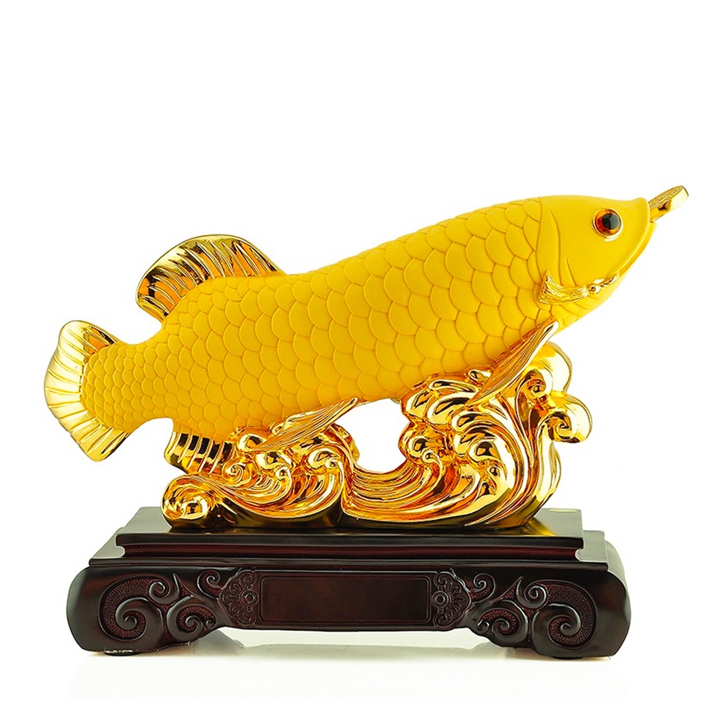 Patung Pajangan Hiasan Ikan Arwana Arowana Golden Silver Supered Red Gold Albino Hb Pino Blue Base Bluebase Kuning Mata Merah Jardini Jardin Crossback Brazil Banjar Hadiah Kado Fengshui Fengsui Feng Shui Rejeki Hoki Meja Kantor Batu Resin Baby Besar Jumbo