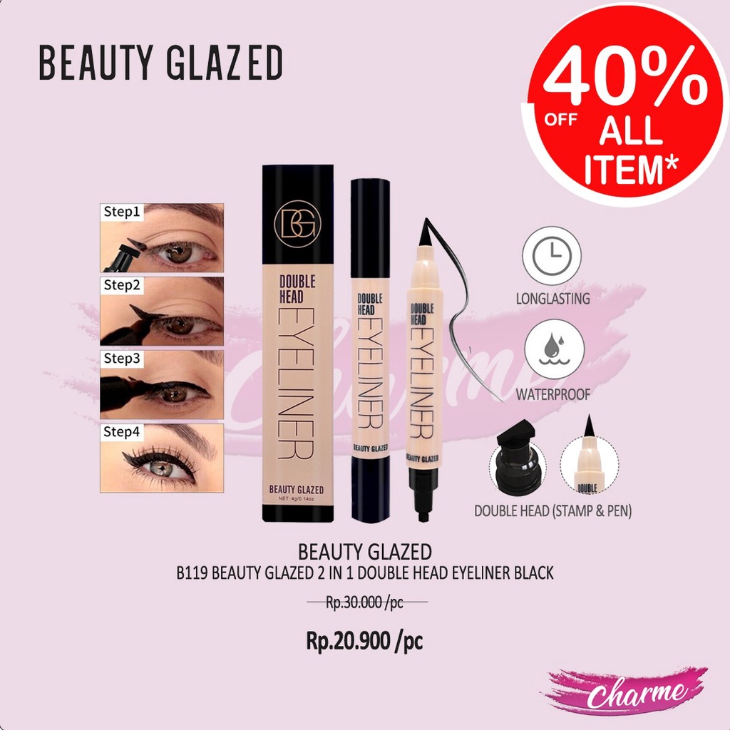 (READY &amp; ORI) Beauty Glazed 2 In 1 Double Head Eyeliner Black B119 B 119