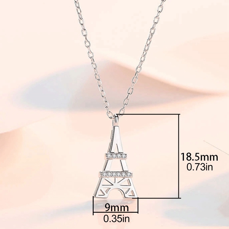 Fancyqube Kalung Rantai Dengan Liontin Bentuk Menara Eiffel Aksen Batu Kristal Warna Silver Untuk Wanita