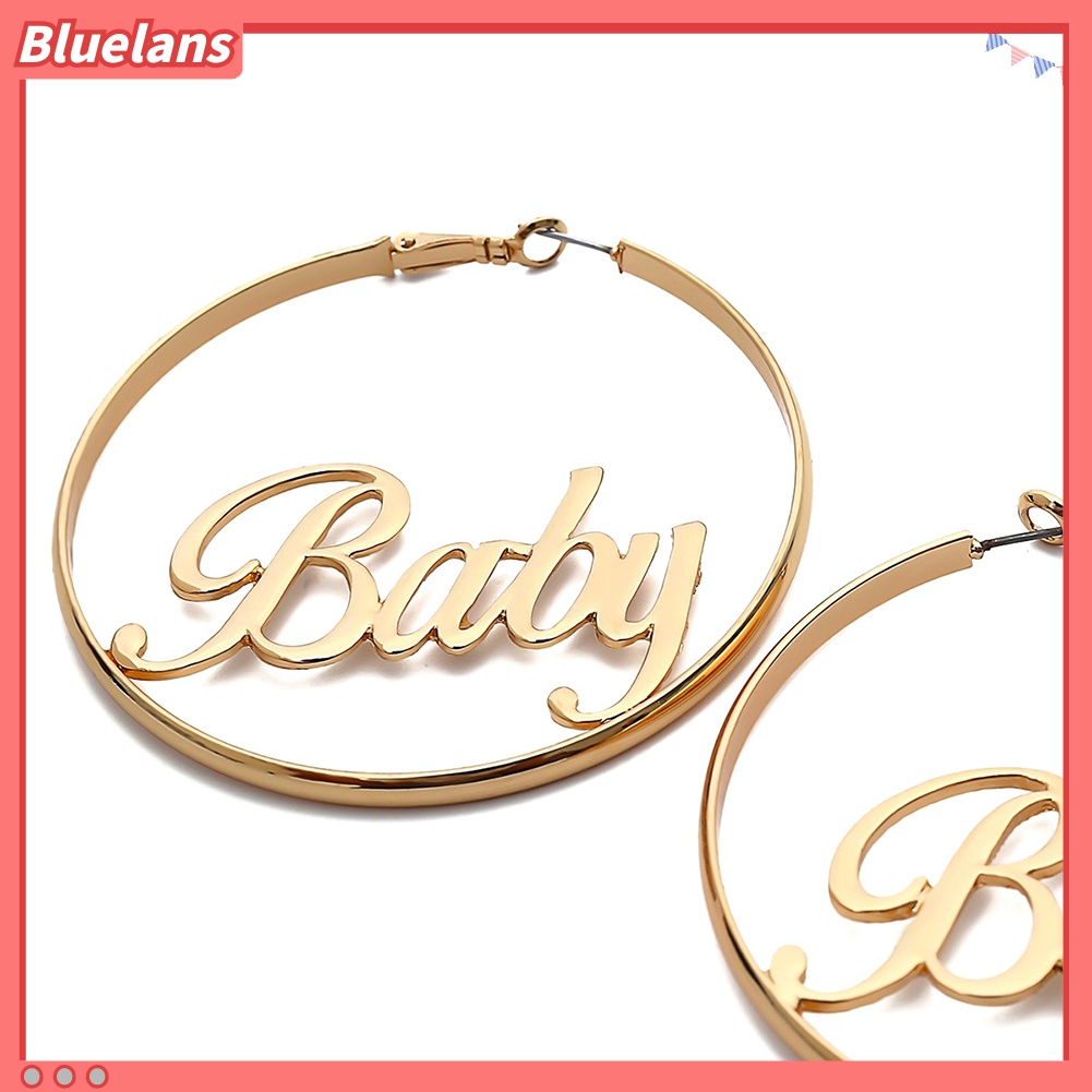 Anting Hoop Bentuk Lingkaran Hollow Motif Tulisan Femme Baby Untuk Wanita