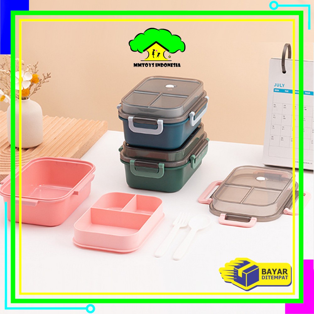 MI-C697 Tempat Makan Set 2 Tingkat 3 Sekat Anti Tumpah / Lunch Box Susun Free Sendok Garpu Portable / Kotak Bento Tingkat Set BPA FREE