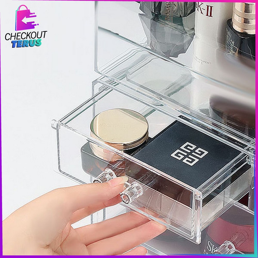 CT K133 Rak Kosmetik Acrylic Transparan Dengan Penutup Anti Debu Storage Box Laci Rak Make Up Skincare Organizer Laci Tempat Penyimpanan Multifungsi