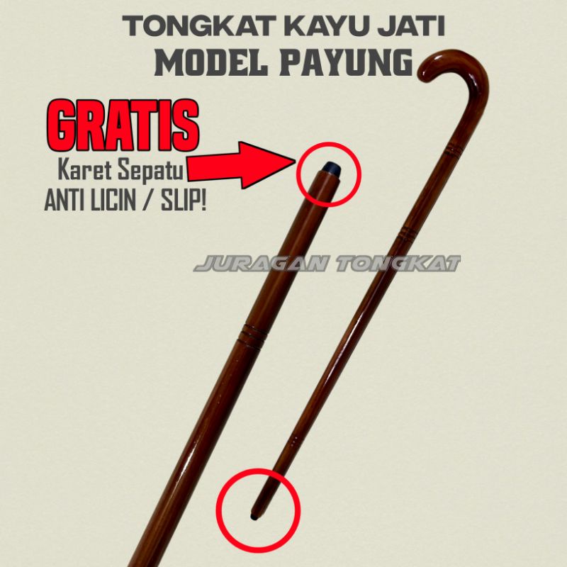 Tongkat Kayu Jati Motif Payung / Tongkat Jalan / Tongkat Kayu / Tongkat Orang Tua / Tongkat Kayu (GR