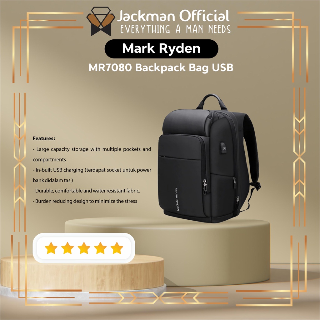 MARK RYDEN MR7080 Backpack Bag USB - Tas Ransel Laptop 15.6 Inch