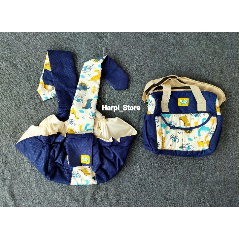 Set Tas Dan Gendongan Samping Baby Joy Little Dino Series