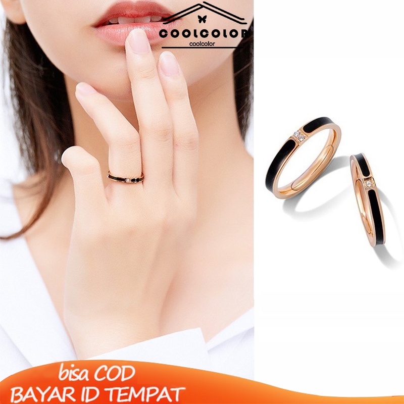 INS❤️Cincin Titanium Wanita Korea Anti Karat Dan Luntur Mewah Stainless Steel Aksen Berlian Imitasi Untuk Pria aksesoris Retro Fashion Murah Import Ready Stock