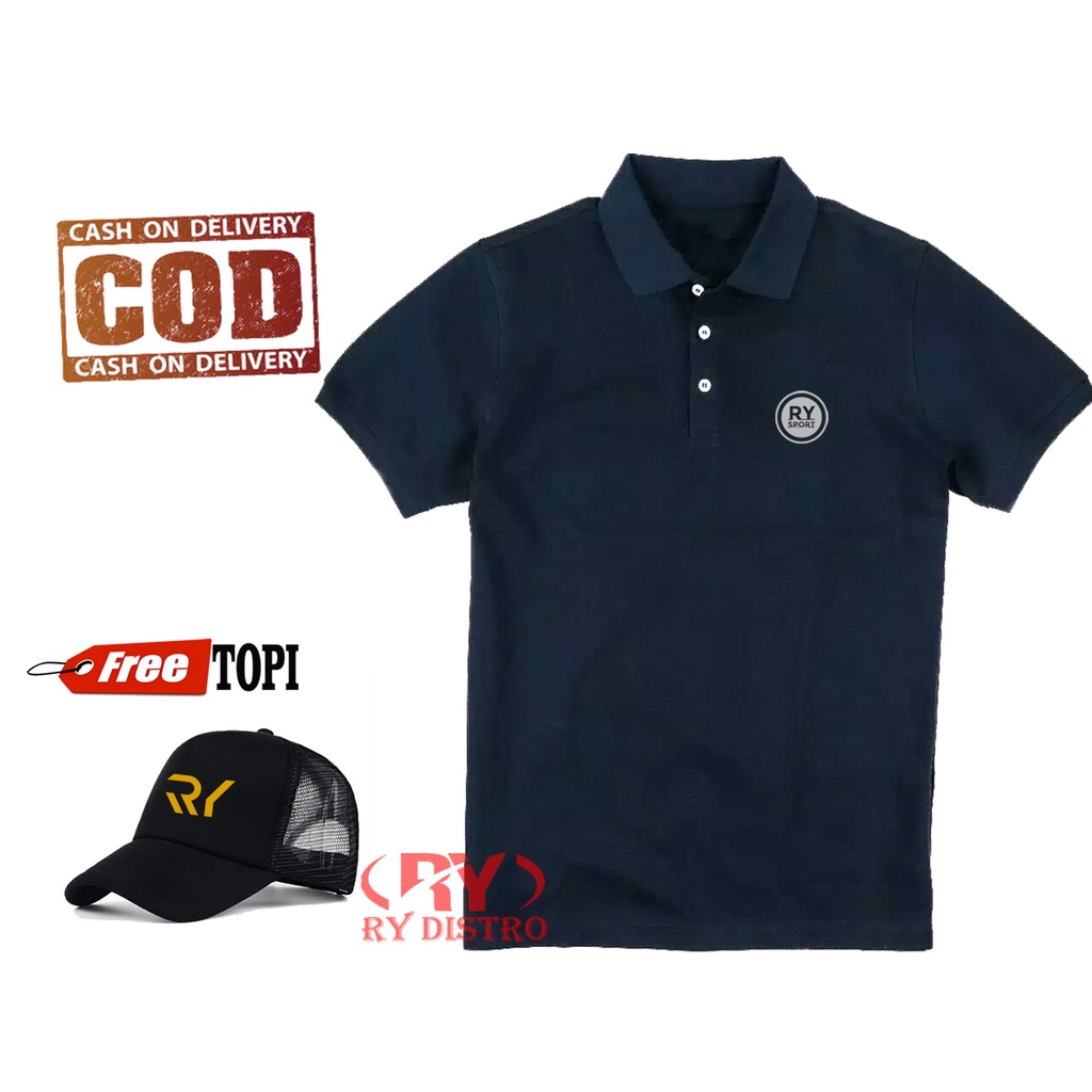 PROMO BONUS TOPI...! Kaos Pria Polo Kerah RY Sport Bulat Silver + Topi Keren / Kaos Polo /Kaos Distr