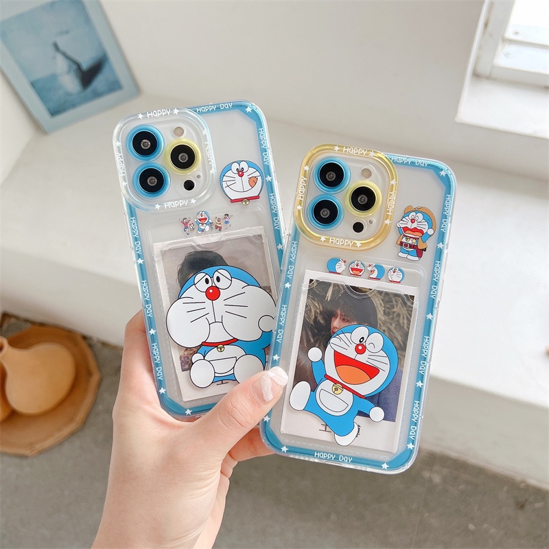 Soft Case TPU Motif Doraemon Dengan Slot Kartu Untuk IPhone 14 13 11 Pro Max 8 7 Plus X XS XR