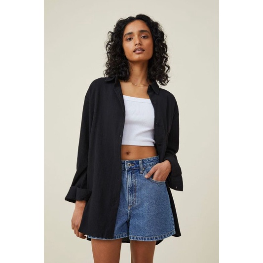 Hm cotton crinkle oversized shirt