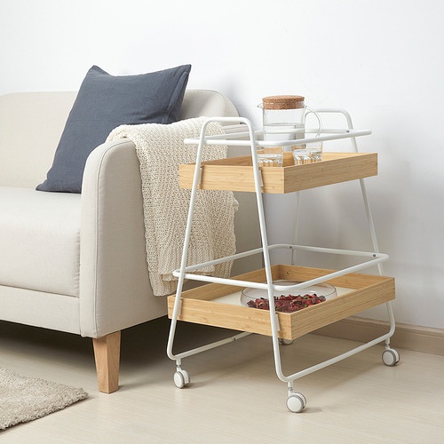 SVENARUM Meja troli dengan penyimpanan, bambu putih, 40x56 cm