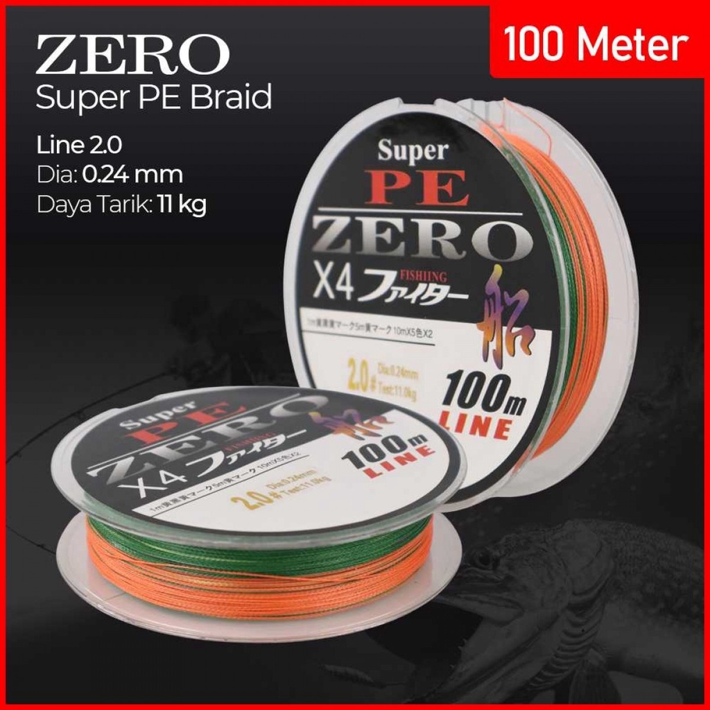 Zero Senar Benang Tali Pancing Super Kuat Anti Putus PE 4 Braid Line 100 Meter