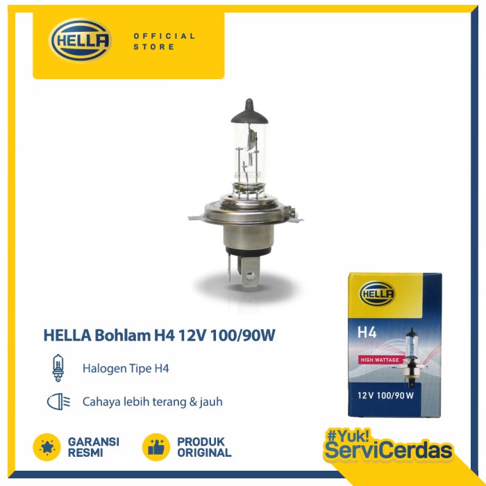 Lampu Mobil Hella Bohlam Halogen H4 12V 100/90W P43T 1pcs - Bohlam mobil