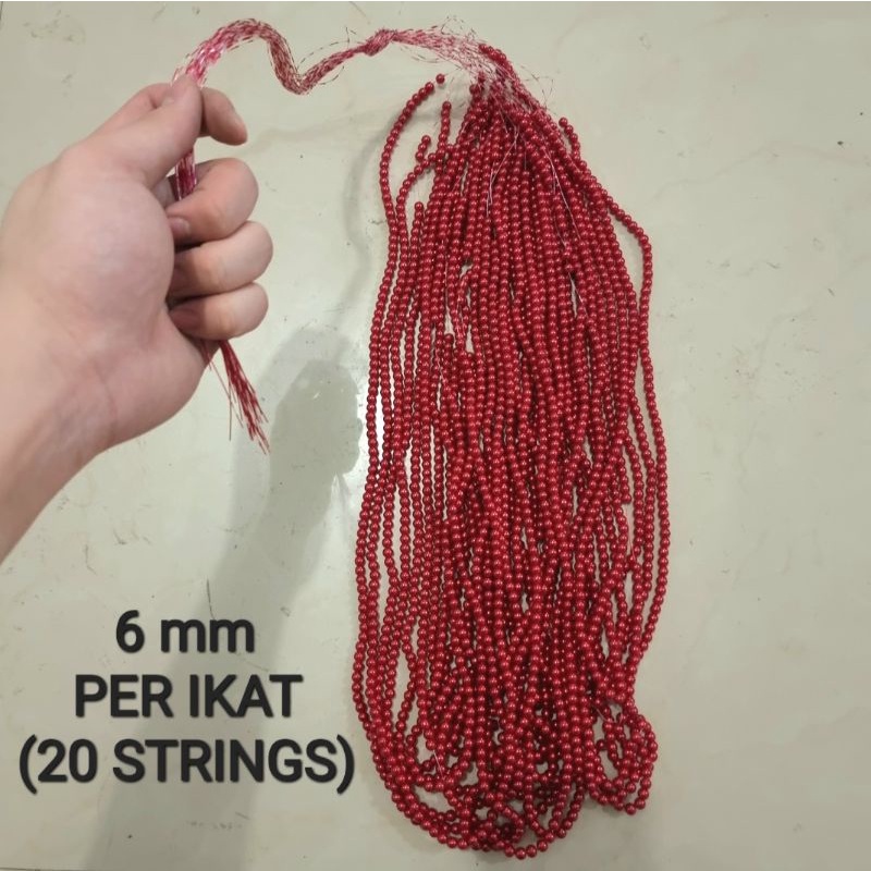Mutiara Sintetis 6mm Grosir Per Ikat 20 String Mutsin 6 mm Mutiara Renteng Berat Kaca