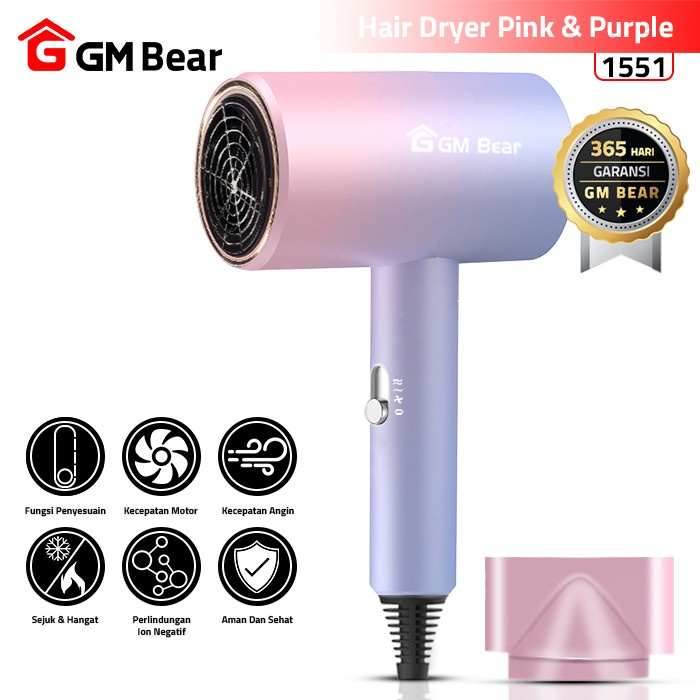 GM Bear Hair Dryer Professional 1551 Pink Purple - Vlasy Alat Pengering Rambut