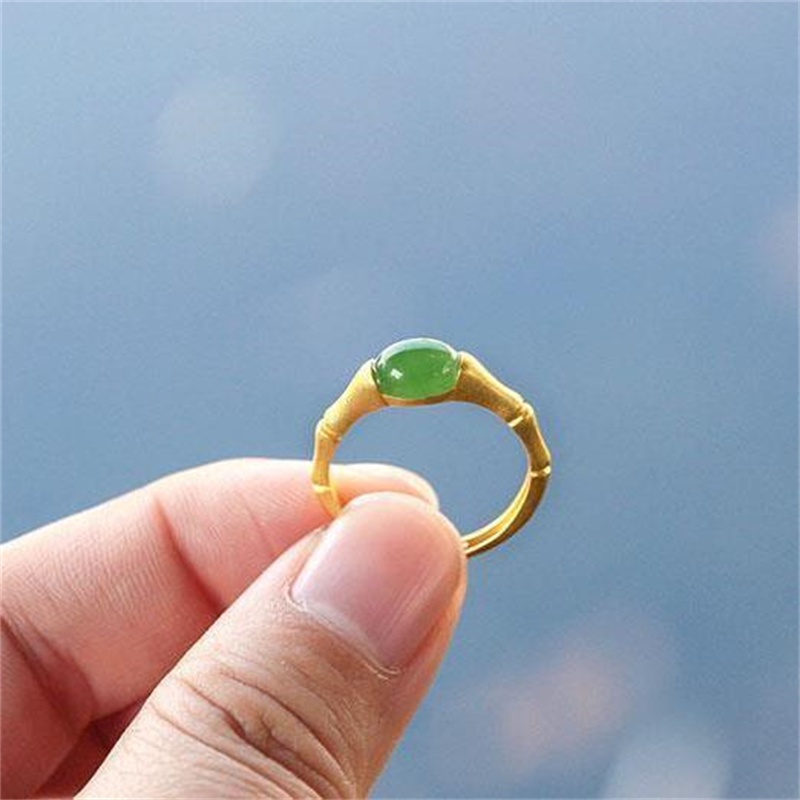 Cincin Bahan Bambu Giok Hetian Alami Gaya vintage Untuk Wanita