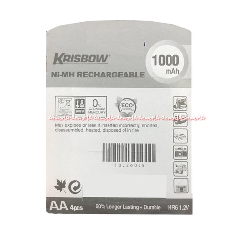 Krisbow Ni MH Rechargeable 1000AH Baterai AA 4Pcs Batrai Bisa Di Charge Ulang Dipakai Berkali Kali A2 Battery AA