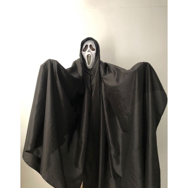 Kostum Halloween Jubah Hitam + Topeng Anak dan Dewasa | Kostum Halloween Tengkorak Horror