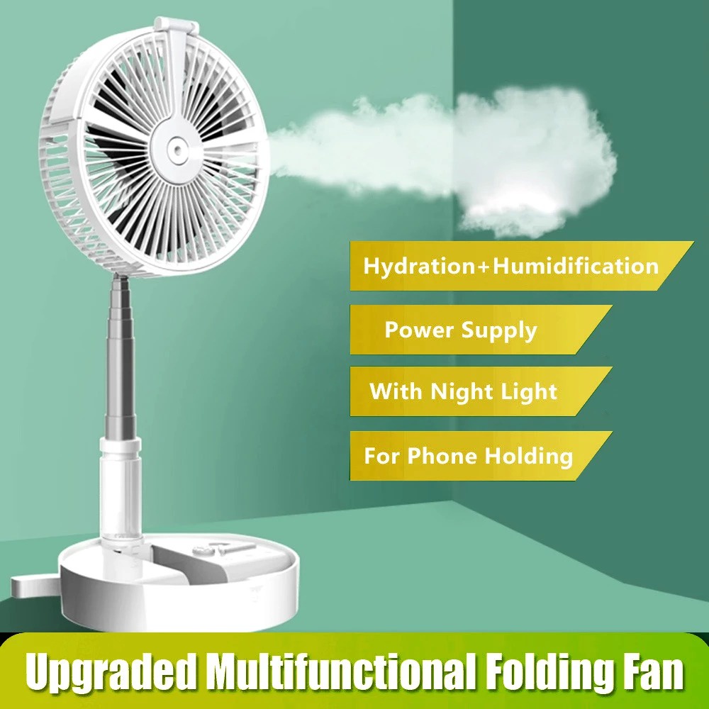 Kipas Angin Multifunctional dengan Humidifier &amp; Phone Holder &amp; Lampu Lipat Portable