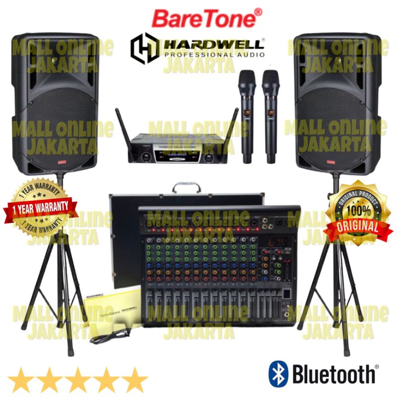 Paket speaker aktif baretone 15 inch mixer 8 channel Ashley original