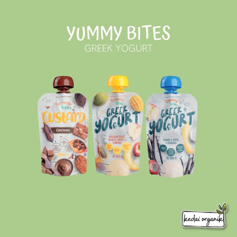 

Yummy Bites Custard Chocolate / Yummy Bites Greek Yogurt Passion Fruit Manggo / Yummy Bites Greek Yogurt Vanila Apple 100g