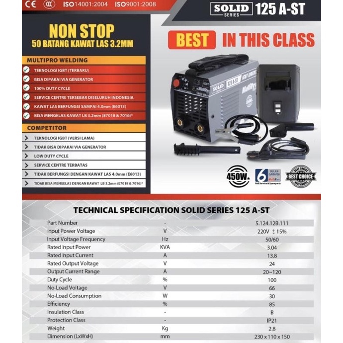 Mesin Las Listrik 450 Watt Multipro Solid 125A-St