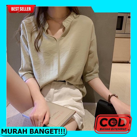 Kemeja Wanita Jumbo Polos Abl Moira Shirt Katun Busui Bigsize Besar Kantor Kerja Lengan Panjang Kore