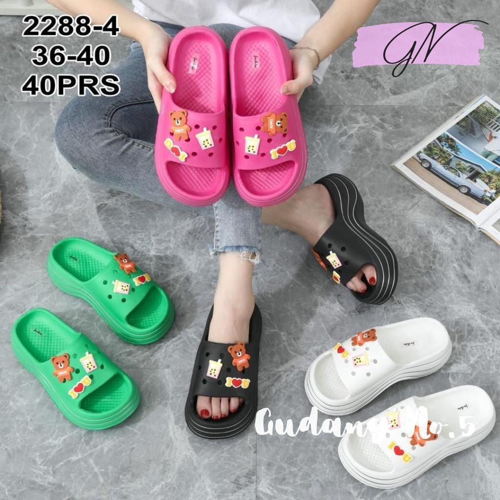 GN-2288-4 Sandal Balance Selop Jelly Wedges Tebal Korean Style Import Dengan Jibbitz