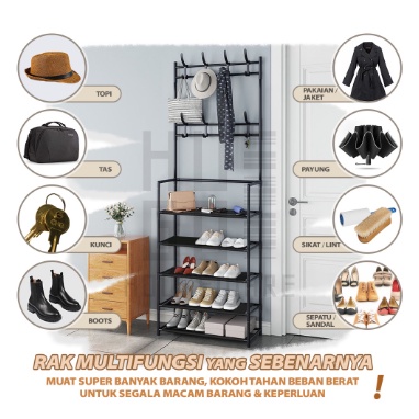 Rak Sepatu Serbaguna Multifungsi Stand Hanger Gantungan Baju Topi Minimalis - Homeliving