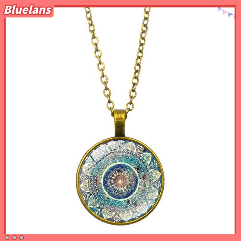 Bluelans Vintage Women Glass Cabochon Pendant Long Chain Mandala Necklace Jewelry Gift