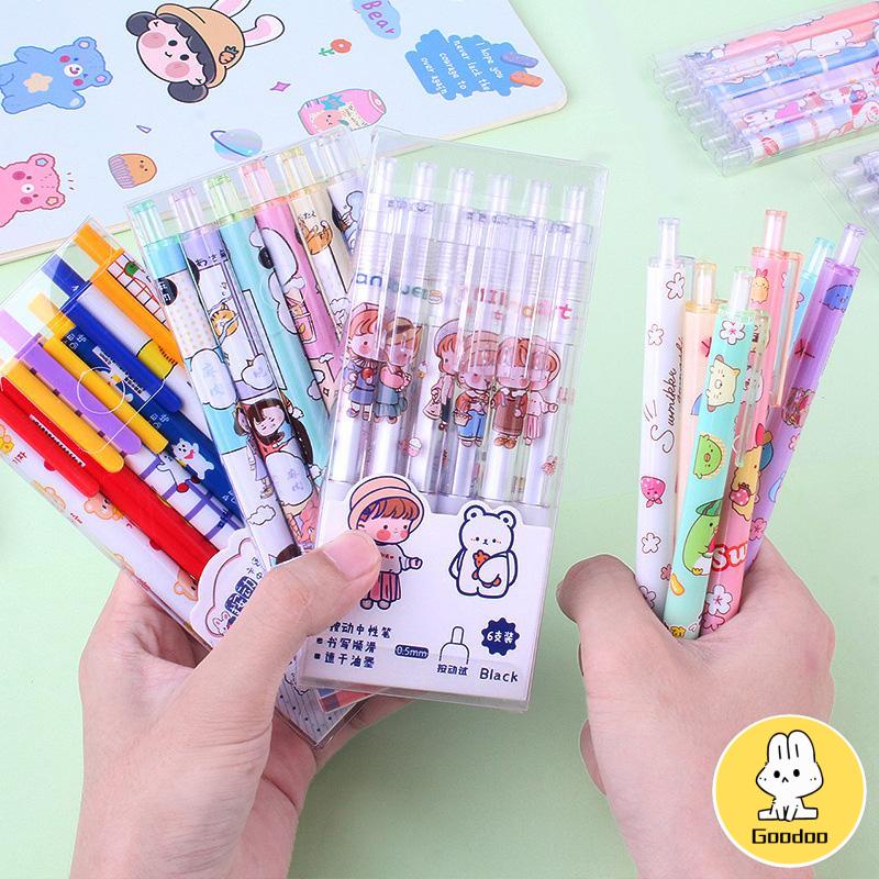 6Pcs/Set Pulpen Gel Mekanik 0.5mm / Ballpoint Mekanik / Enam pena netral kreativitas kartun lucu alat tulis sekolah dasar  -Doo