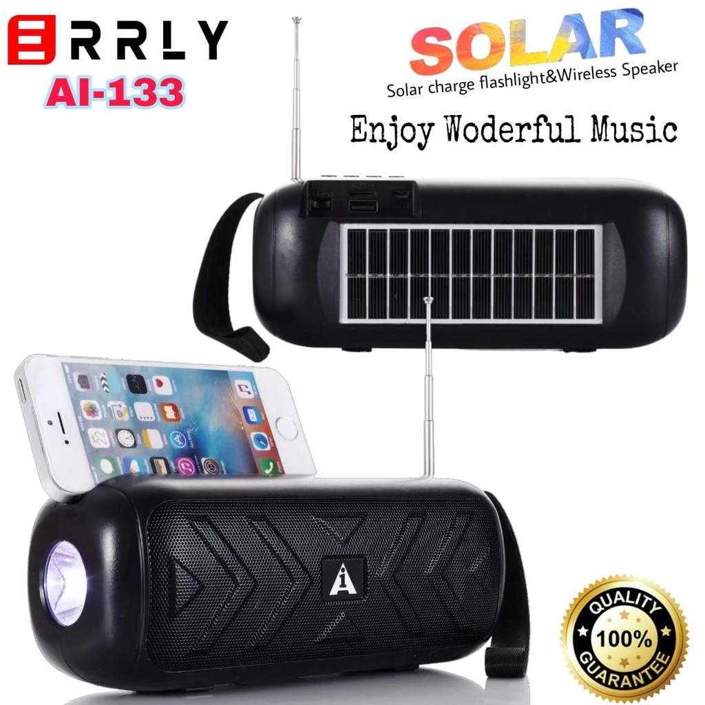 Speaker Bluetooth ERRLY  AI 133 Speaker Solar Recharge Panel Surya Speaker FM Antena Radio Speaker Aktif Senter Flashlight