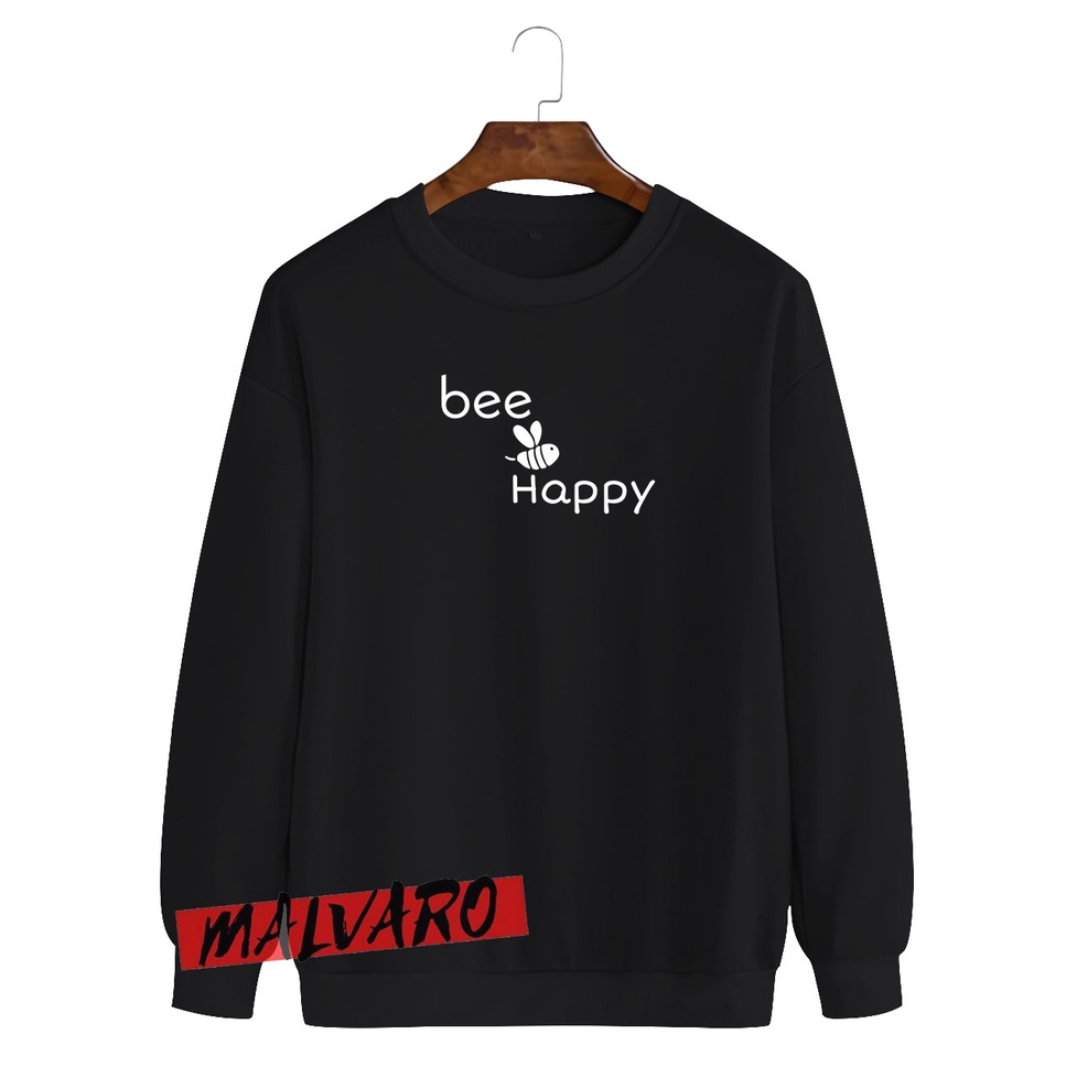 MALVARO-Sweater Crewneck / Crewneck Pria Wanita / Sweater Motif Bee Happy