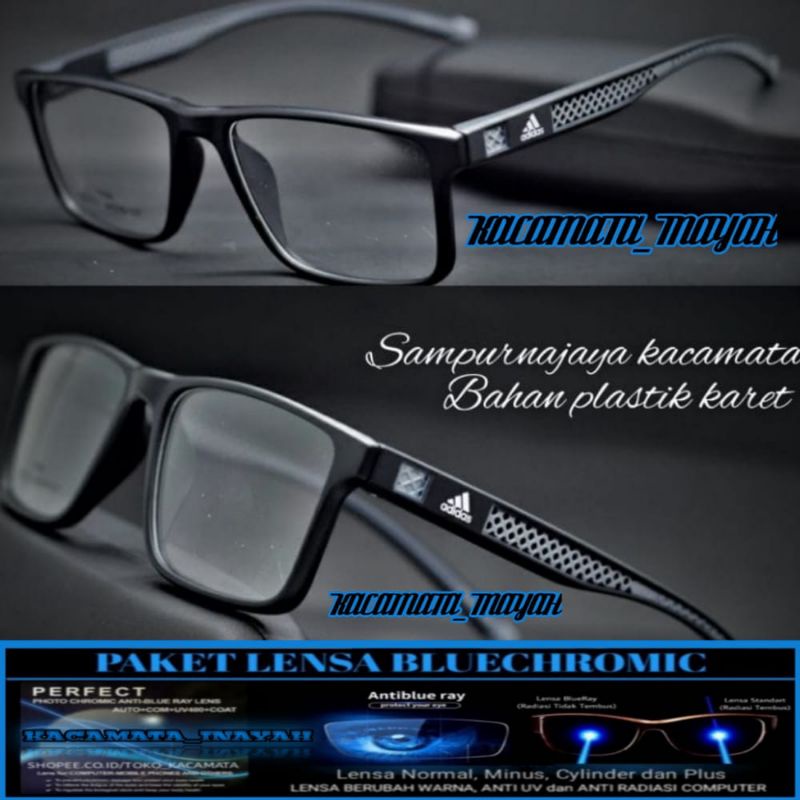 Frame Kacamata Sport Pria Adidas ( frame+lensa BLUECROMIC) kacamta pria murah | kacamata cowok anti 