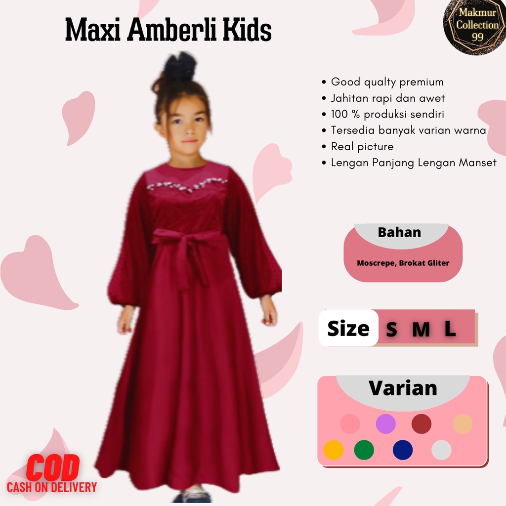 Gamis Terbaru Anak Perempuan Maxi Amberli Kids 4-12 Tahun Moscrepe Mix Brokat Import