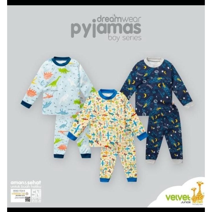 Baju tidur anak laki-laki Velvet setelan panjang 2-10 tahun
