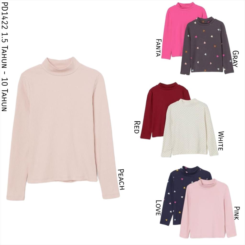 PD1422 Hm Tee Long Turtle Neck Anak Cewek Love Colour